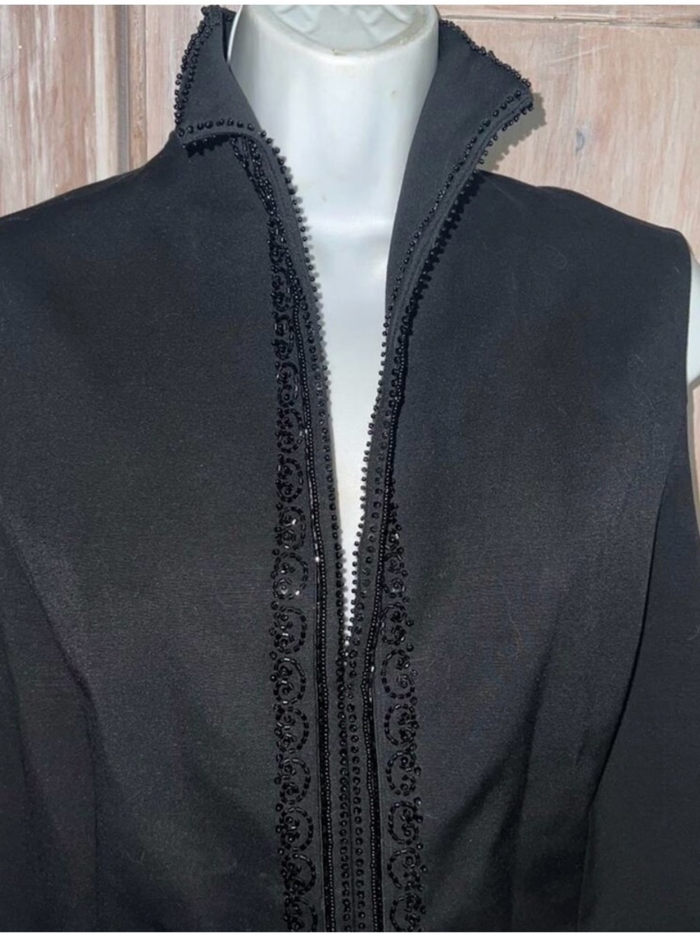 Linda Allard Ellen Tracy Black Beaded Top Shirt NEW